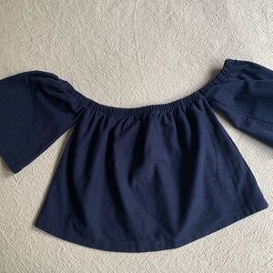 Navy Linen Like Off the Shoulder top